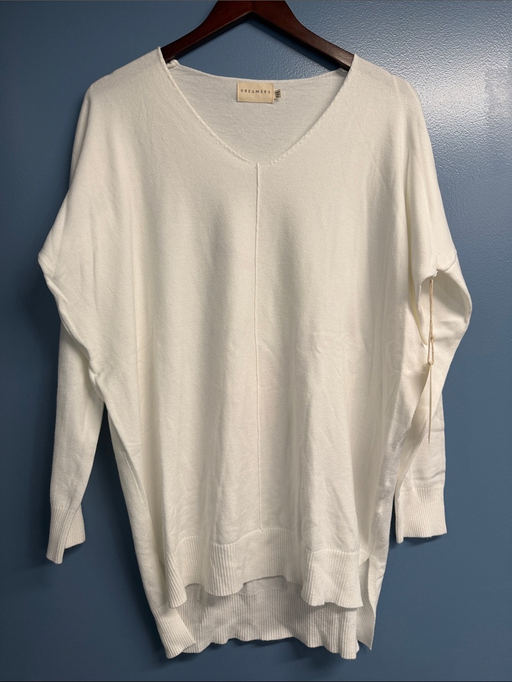 Dreamers white V-Neck Oversized Sweater